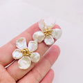 Aimgal Fashion Jewelry Gold Plated Stud Earrings Women Natural Fresh Water White Baroque Pearl Trendy Flower Grade Anniversaries