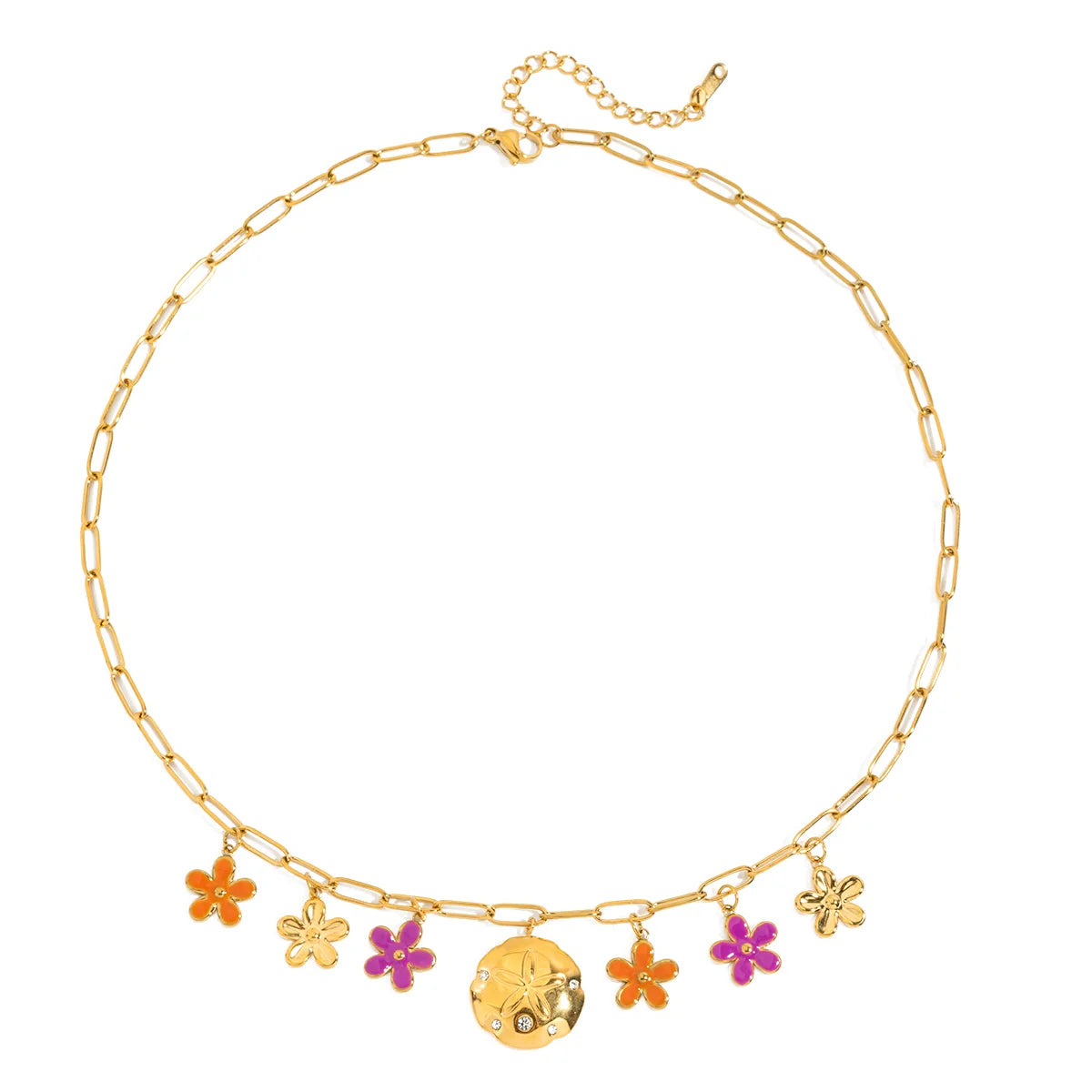 18K Gold Plated Stainless Steel Colorful Blooming Flower Necklace Wholesale Bulk Fashion Pendant  Ladies ElegantJewelry