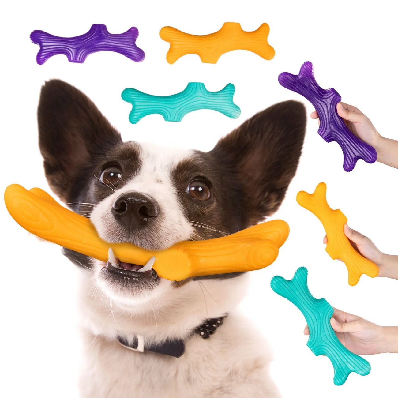 Tough Bite-Resistant Antler Branch Dog Bone Toy Natural Rubber Medium Large Dog Pet Training Interactive Chew Toys Cartoon Style