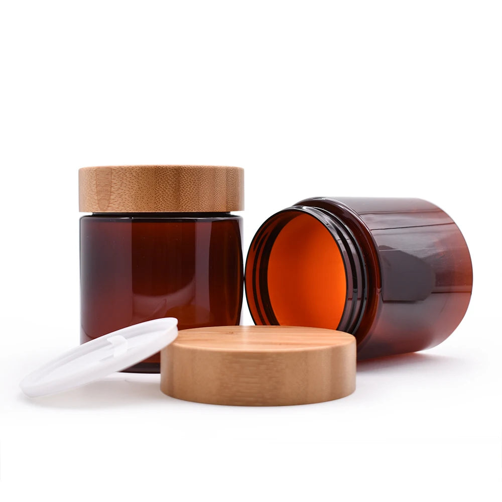 Wholesale 8oz Cosmetic Packaging Cream Jar Pet Plastic Body Butter Jar Bamboo Lid