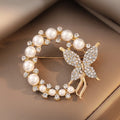Women's Baroque Elegant Circle Leaf Brooch Pins New Pearl Rhinestone Wreath Butterfly Brooch Party Wedding Fashion Brooches