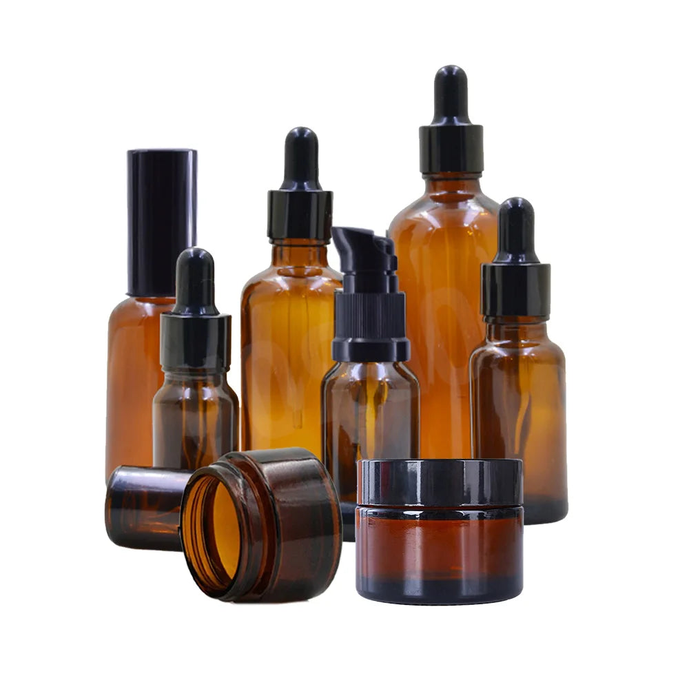 5ml to 100ml Glass Bottles for Cosmetic Packaging 30ml 50ml 60ml Amber Black Serum Hair Beard Essential Oil Dropper