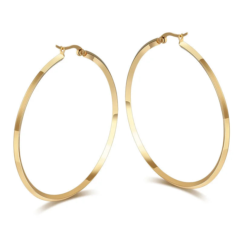 2mm Factory Wholesale Cheap Price Stainless Steel Thin Large Round 18K Gold Hoop Earrings for Women