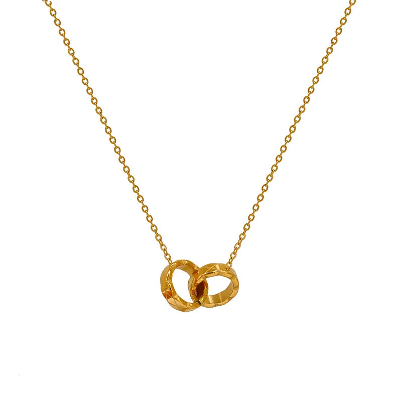 Minimalist Hollow Double Circle Necklace 18K Gold Plated Stainless Steel Double Circles Connection Pendant Necklaces for Women