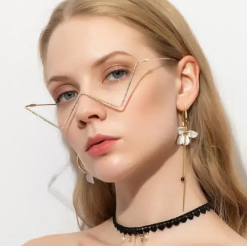 2021 Newest Fashion Rimless Diamond Triangle Eyeglasses Frames Vintage Steampunk Sunglasses Frames Eyewear Decoration