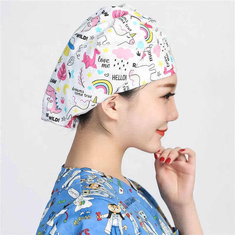 2021 Men and Women Nurse Doctor Nurse Hat Lab Scurbs Hat Hospital Dental Clinic Pediatrician Pure Cotton Hat