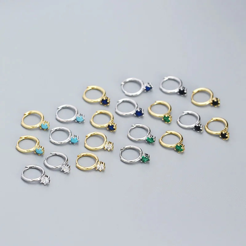 INS Hot Selling 925 Sterling Silver Luxury Black/clear/green/blue/turquoise Zircon Charm Hoop Earrings for Girls