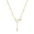 Chic Elegant Women's Stainless Steel Fashion Jewelry Set Artificial Shell Flower Chain Zircon Pendant Necklace Bracelet Delicate