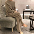 Women Elegant Oversized 2 Piece Pullover and Trousers Suit Winter Knitted Two-Piece Clothes Set