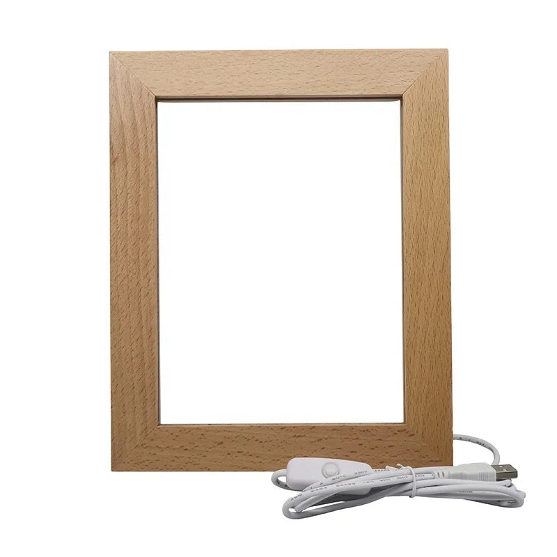 2023 Hot Selling USB Photo Frame Acrylic Lamp Wood Frame With Led Light Wholesale