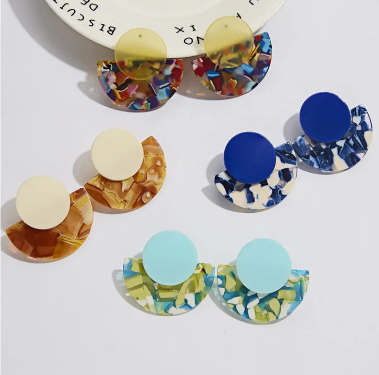 European and American Fashion Personality Geometric Shaped  Pendant Acetate Earrings