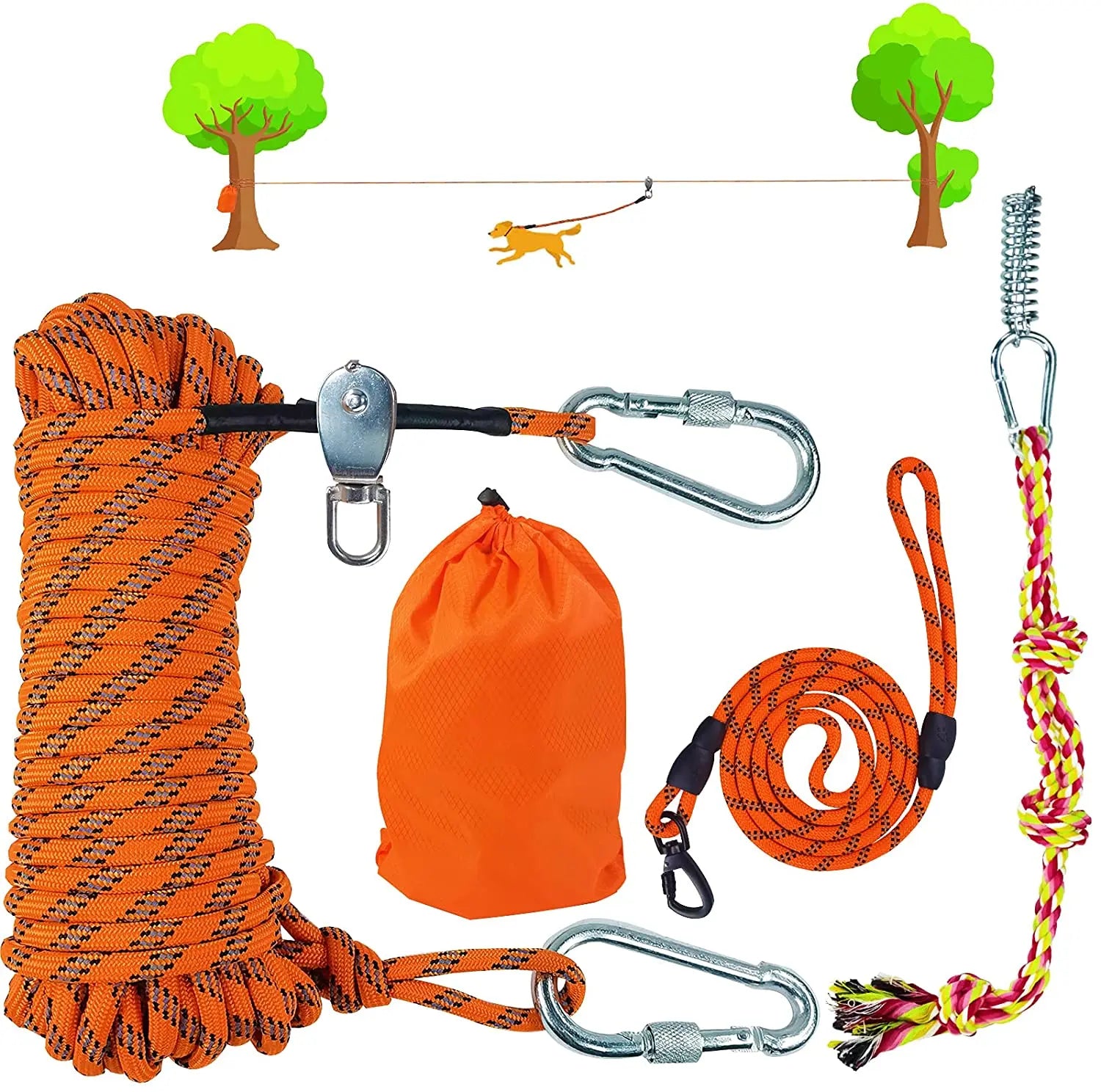 Dog Tie Out Nylon/Polyester 50ft 100ft Portable Reflective Outdoor Events Camping Heavy Duty Dog Lead and Collar Sets