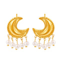 Stainless Steel Niche Irregular Geometric Jewelry 18k Gold Plated Moon Tassel Imitation Pearl Earrings Women YF3941