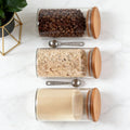 Eco Friendly Sealed Clear Glass Storage Jar with Natural Bamboo Lid for Sugar Coffee Tea Food Packaging