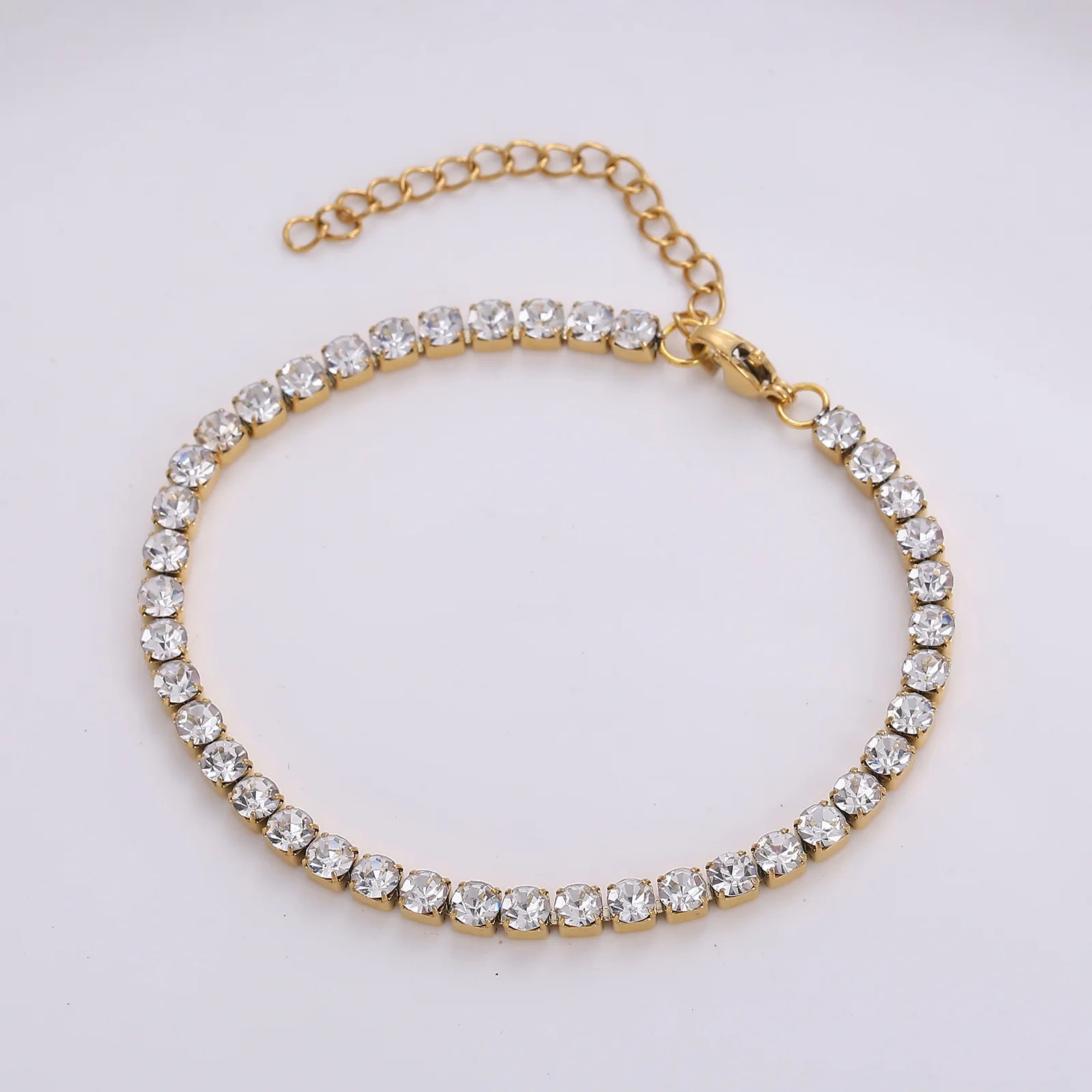 Gold Plated 3mm Iced Out Icy CZ Diamond Tennis Bracelet Fashion Stainless Steel Chain