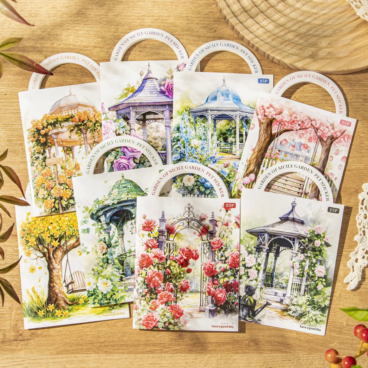 25 Sheets Pack Decorative Stickers Including 8 Garden Landscaping Materials for Sicilian Garden Series