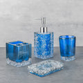 Blue Transparent Bathroom Decor Set for Home and Hotel Use Features Toothbrush Holder Soap Dispenser and Toilet Accessories