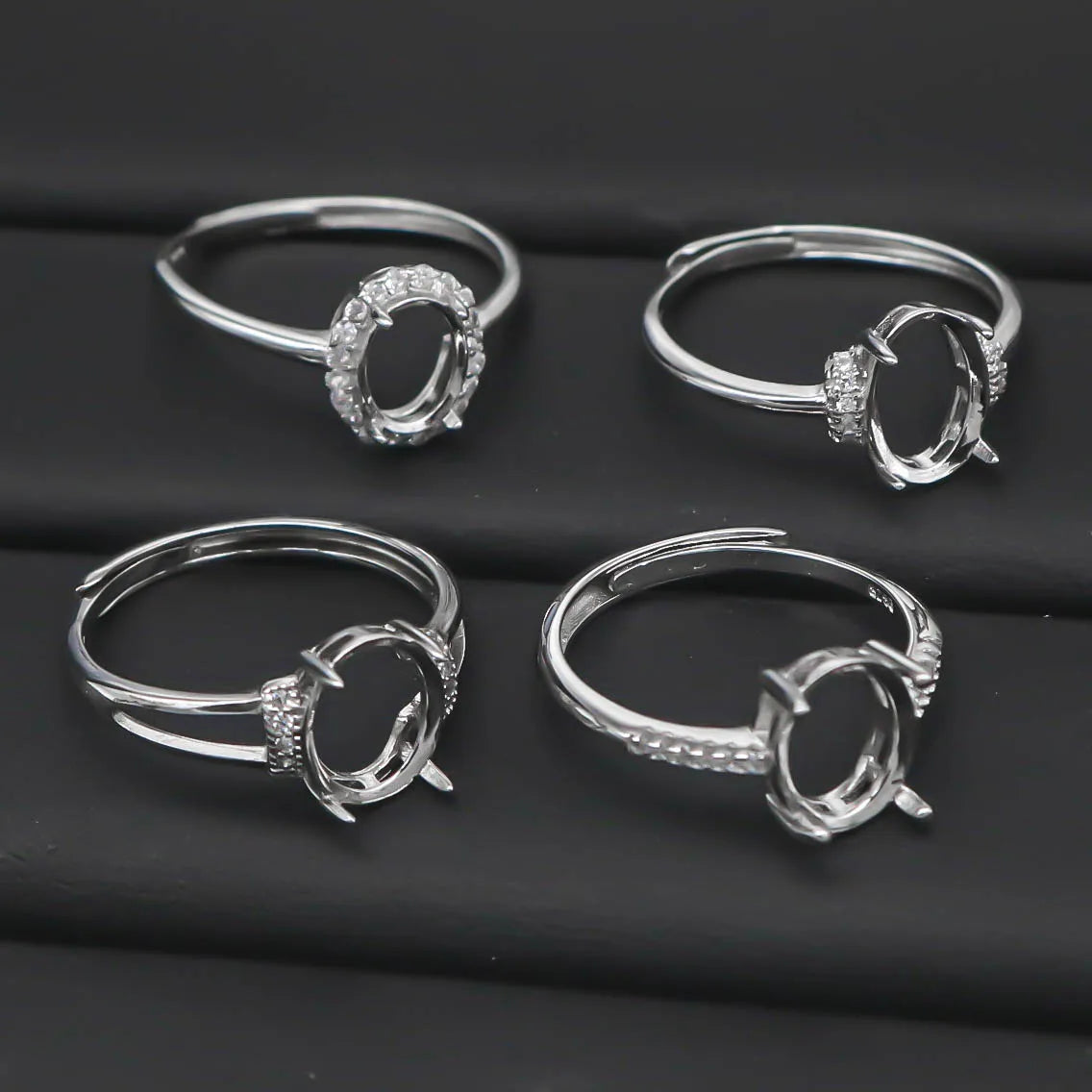 Sterling Silver Semi Mount Ring Adjustable Size Empty Frame Blank Claws Setting S925 Mountain Base Without Stone for DIY Inlay
