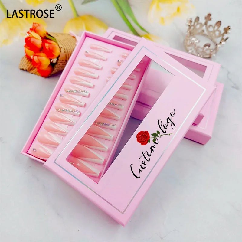 Empty False Nails Package Box pink Presson Press on Nail Artificial Fingernails Packaging Box