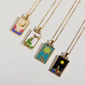 Retro 18K Gold Copper Tarot Necklace Vintage Enamel Pendant Necklace Non Zircon Gift Tongxin