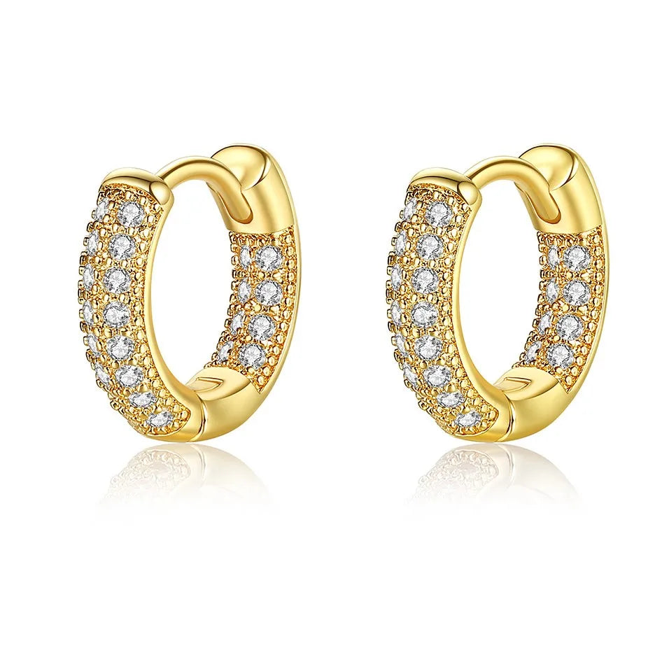 SC Hot Selling Luxury Gold Plated Round Earrings Jewelry Shiny Full Zircon Earrings Temperament Huggie Hoop Earrings for Women