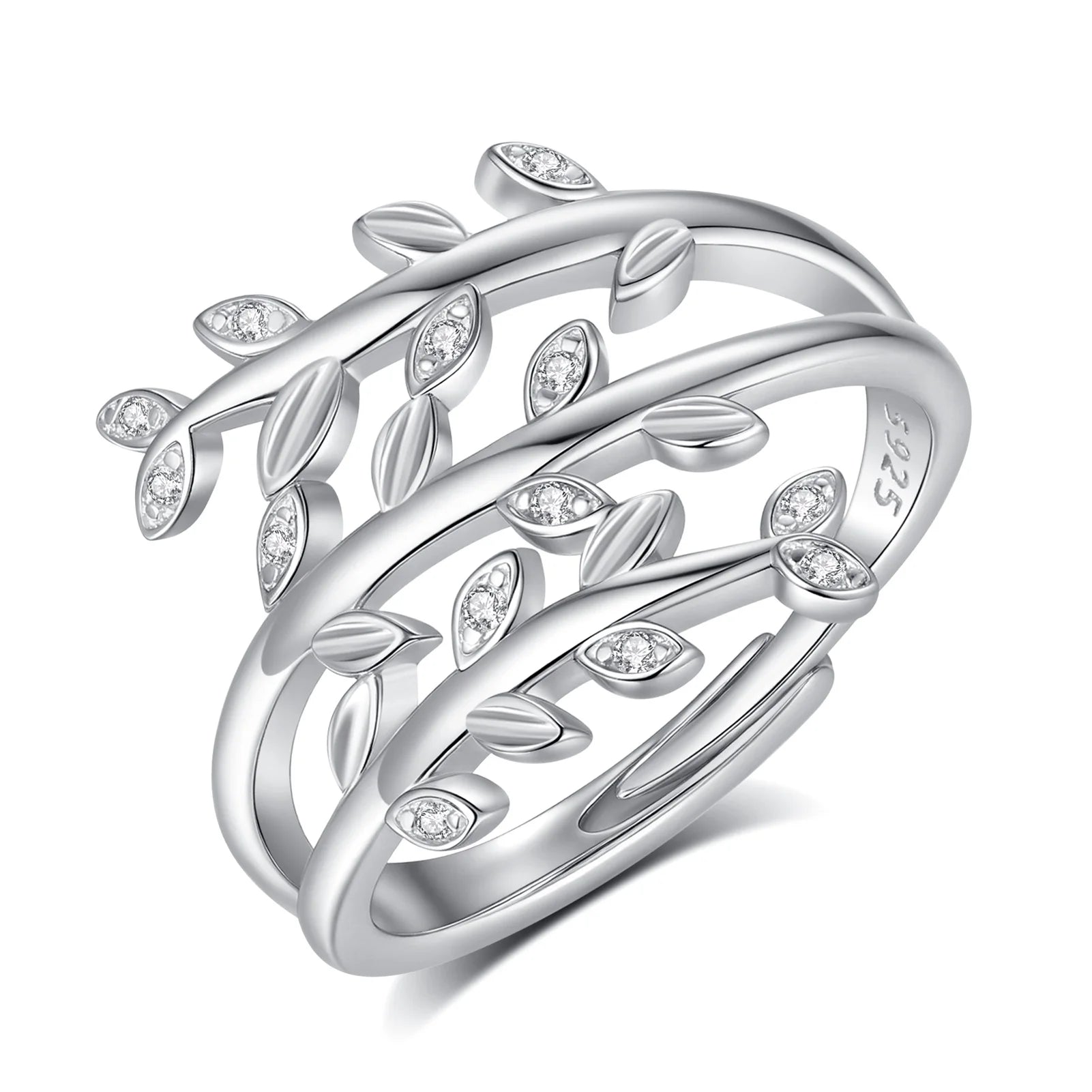 Merryshine 925 Sterling Silver Pvd Fashion Jewellery Fashion Bulk Jewelry Zirconia Leaf Stackable Ring for Women