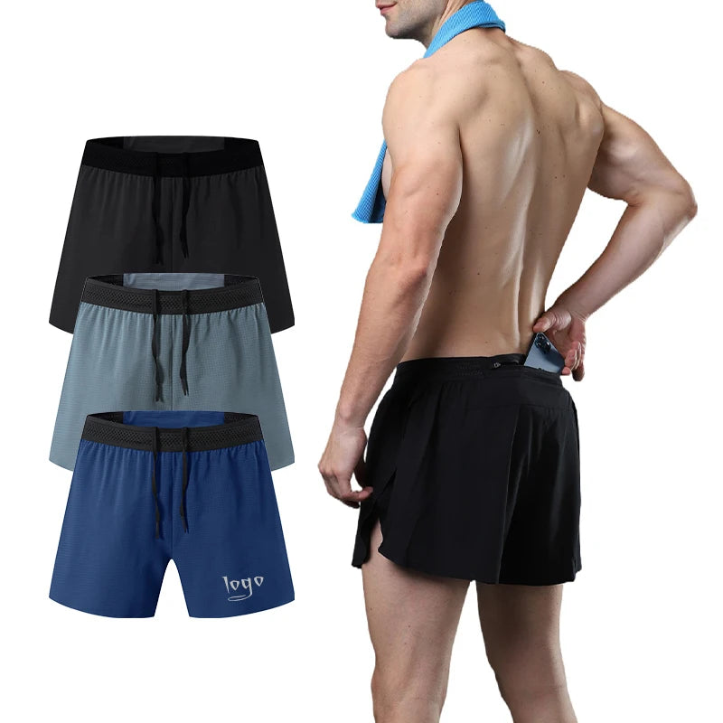 Men's New Casual Summer Sports Gym Shorts 100% Polyester Breathable Quick-Drying 2-in-1 Sweatpants Plain Trunks Drawstring