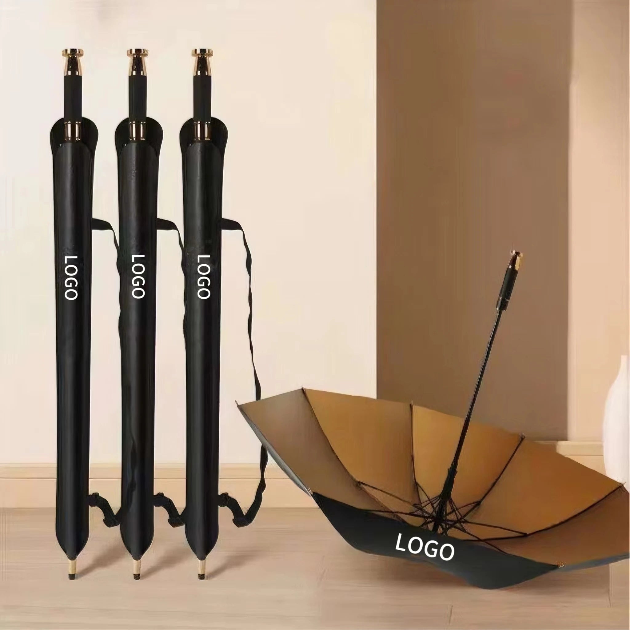 China Factory Customized  Golf Umbrella Windproof Sun Rain Function 8K 8-rib Folding Big Size Logo Printing Adults Double Layer