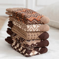 Coffee Mid-calf Socks Cute Terry Embroidery Bear Japanese Autumn and Winter Models Padded Thickened Towel Warm Women's Socks