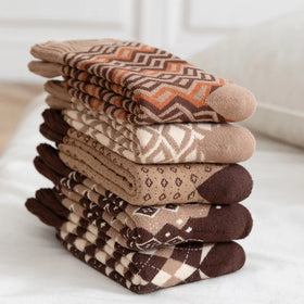 Coffee Mid-calf Socks Cute Terry Embroidery Bear Japanese Autumn and Winter Models Padded Thickened Towel Warm Women's Socks