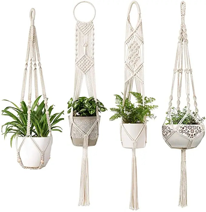 Macrame Plant Hangers Indoor Different Size Hanging Planter Basket Flower Pot Holder with Beads Hand-woven Flower Pot Holders