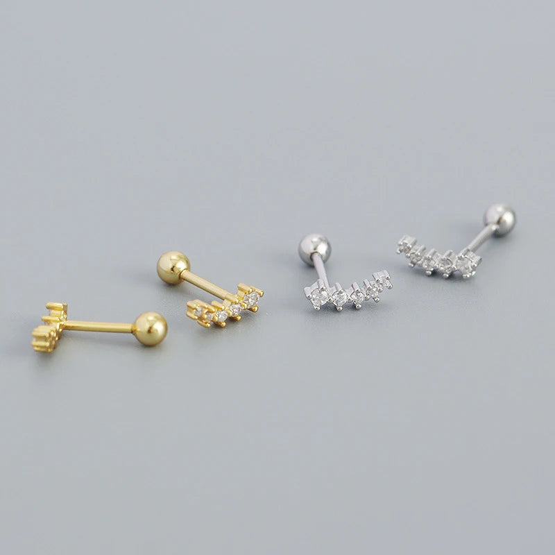 925 Sterling Silver Trendy Simple Shiny Zircon Small Stud Earrings for Women Ear Bone Piercing Korean Jewelry Accessories