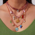 Funky Jewelry Colorful Elephant Mushroom Initial Letter Pendant Necklace Rope Chain Stainless Steel Sunflower Pendant Necklace
