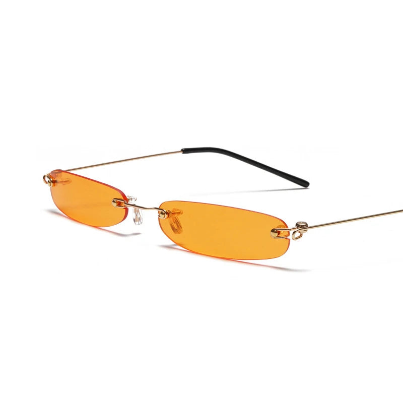 Fashion Gold Frame Rimless Narrow Small Rectangle Sun Glasses Frameless Punk Shades Streetwear Black Sunglasses Cat Tee Thin