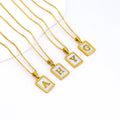 New Stainless Steel 18k Gold Plated Initial Letter Necklace Gold Chain 26 Alphabet Letter Rectangle Round Shell Pendant Necklace