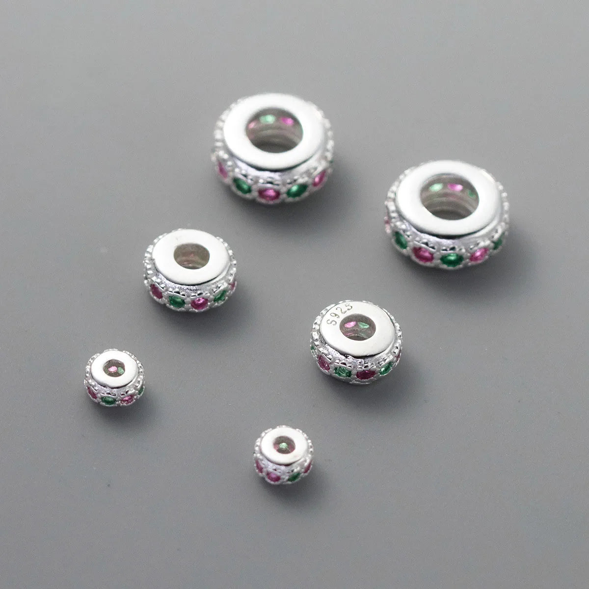 Dainty 925 Sterling Silver CZ Colourful Zircon Oblate Charm Beads for Jewelry Making Accessories Supplies