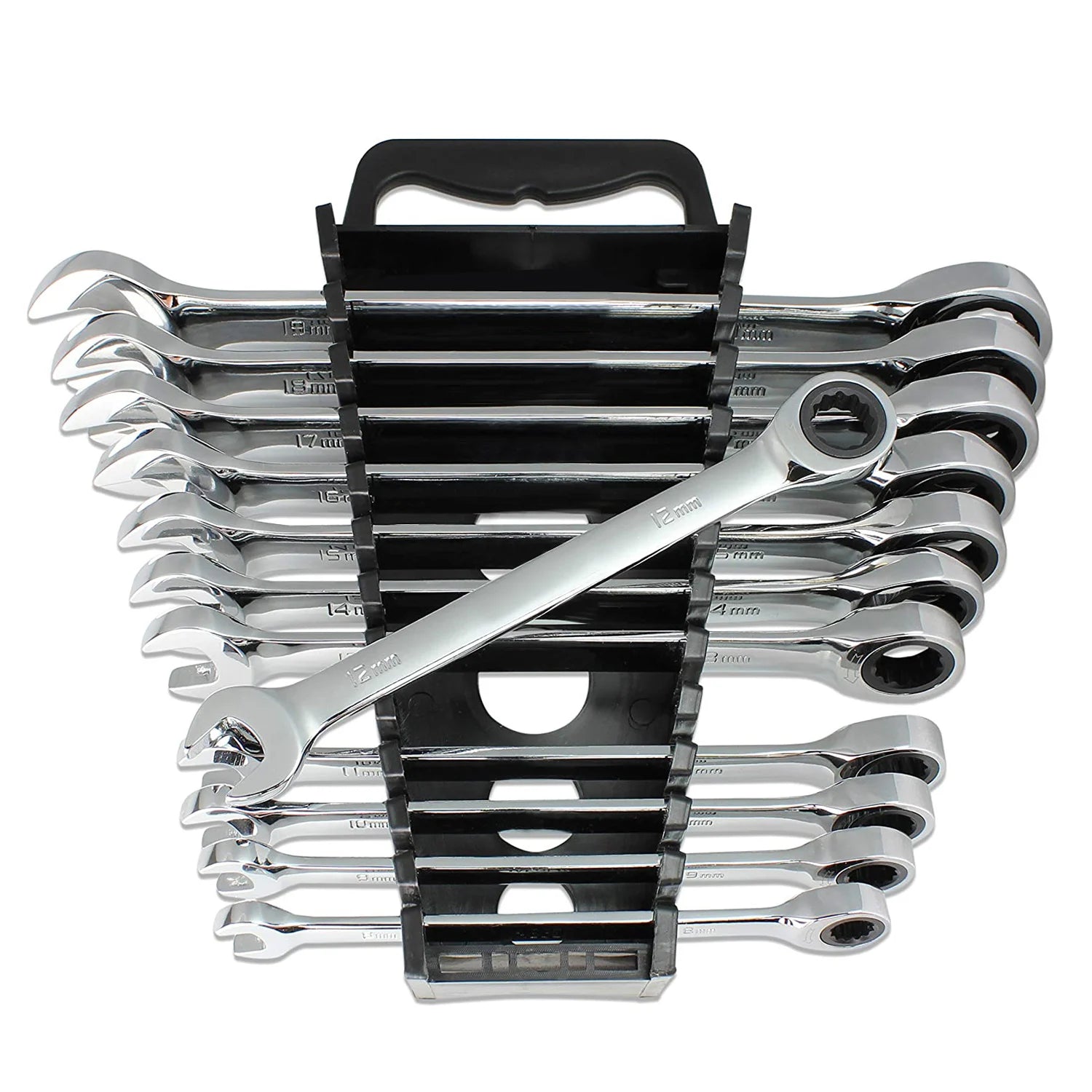 YUHANG 12 Pc IN/MM Ratcheting Wrench Set with Quick Access Organizer DIY Metric Carbon Steel OEM