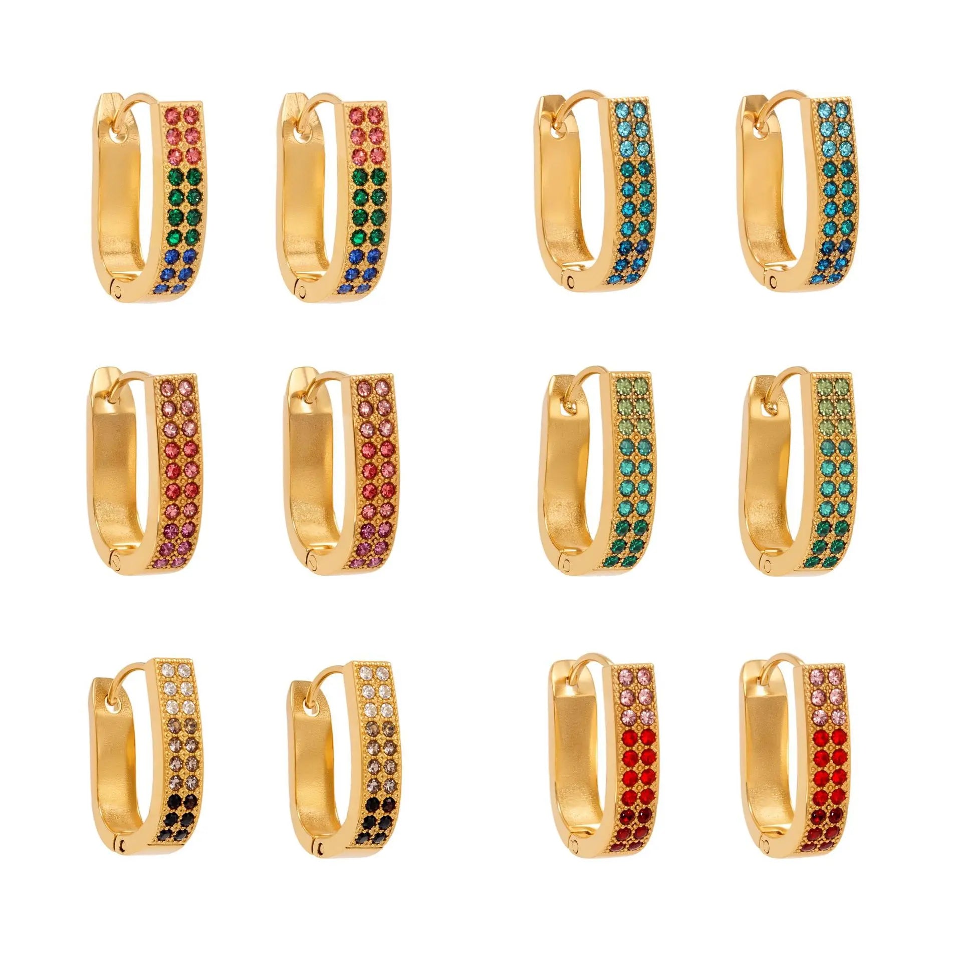 5A Zircon U-shaped Clasp Colored Diamond Earrings Stainless Steel