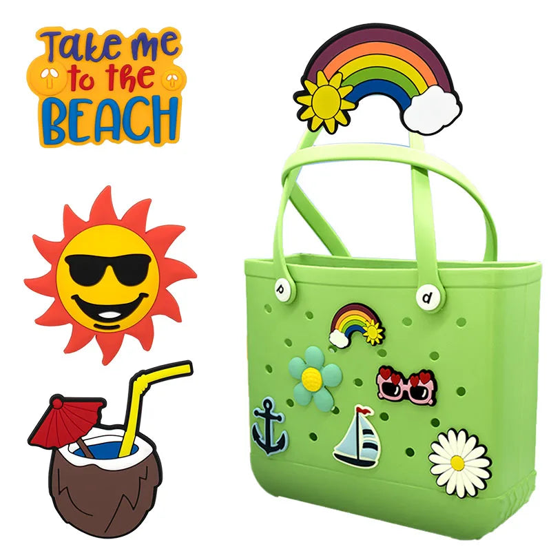 Tote Beach Letters Numbers Charms Pvc Large Big Size Roses Sun Beach Rubber Custom Bag Charms