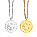 Religious Gold Plated Round Shape Islamic Style Allah Muslim Jewelry Islamic Stainless Steel Pendant Necklace