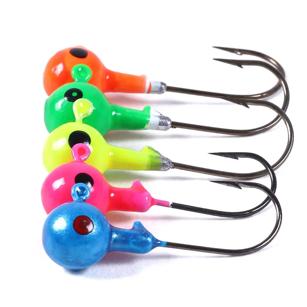 Wholesale JI0045 4cm 7g 5pcs/bag Mixed Colors Big Eye Round Lead Jig Head Fishing Hooks