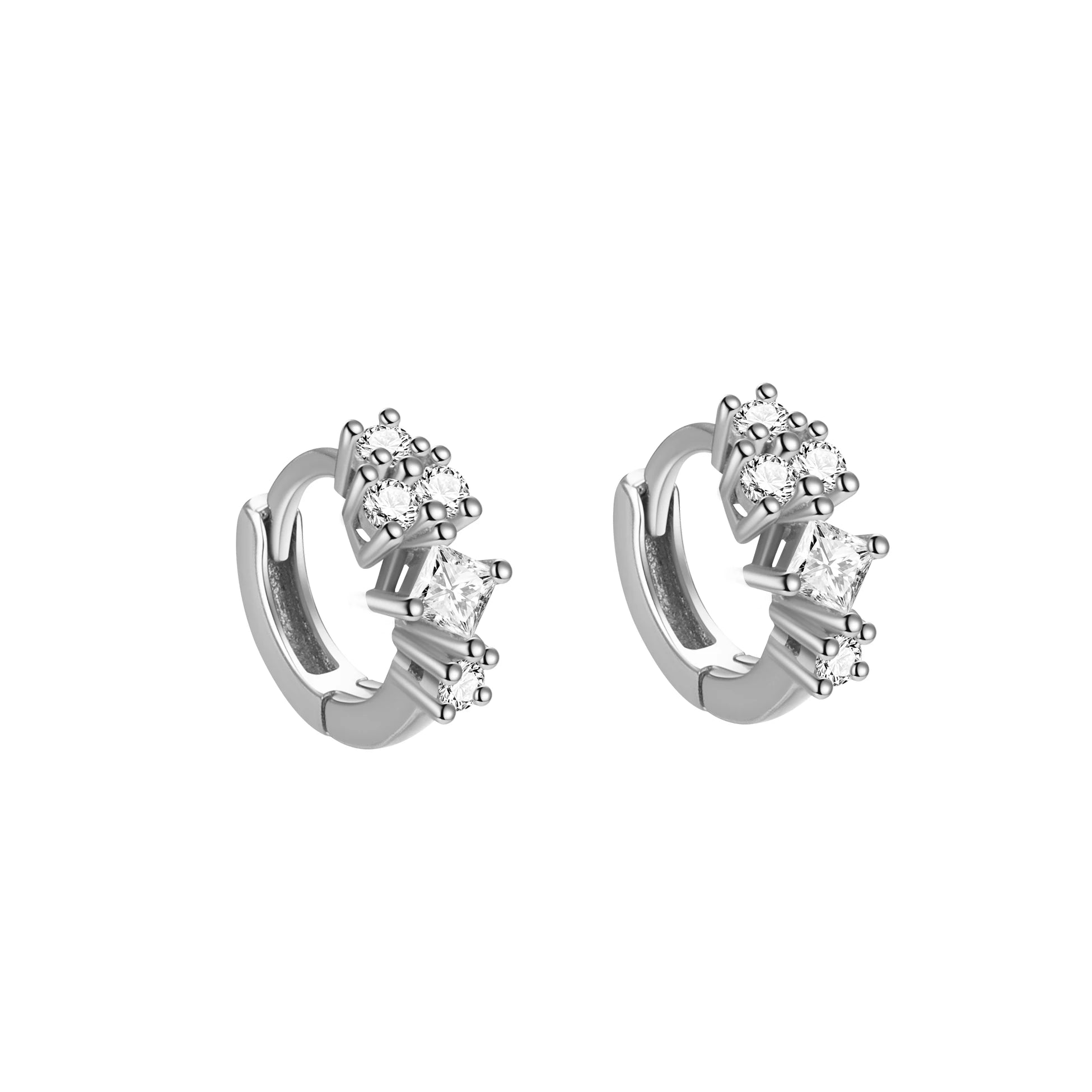 Wholesale New Simple 925 Sterling Silver Earrings Geometric Row Cubic Zirconia Irregular Huggie Earrings for Women
