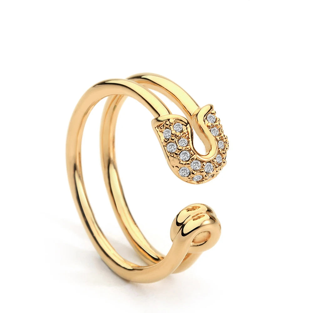 Sparkling Bling CZ Diamond Paperclip Ring Unique Design Cubic Zircon Brass Wire Open Ring Statement Jewelry Anillos Female
