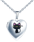Cat-shaped Heart Pendant Photo Stainless Steel Silver Fashion Jewelry Pendent Necklace for Women