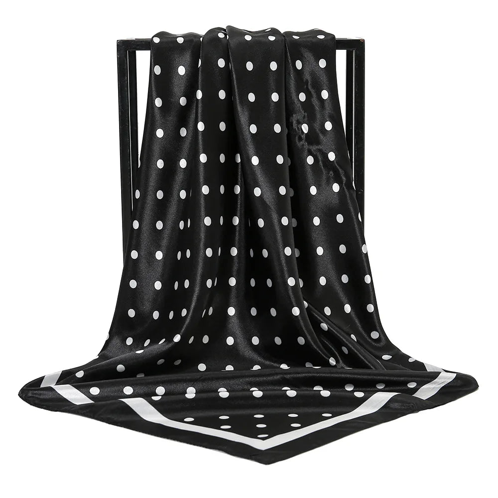 Fashion Polka Dots Square Scarf for Women Muslim Hijabs Silk Satin Head Scarf Floral Print Custom Designer Women Scarves