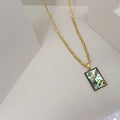 Chris April New Arrival Fashion Jewelry 316l Stainless Steel Pvd Gold Plated Sweater Chain Mosaic Shell Pendant Necklace