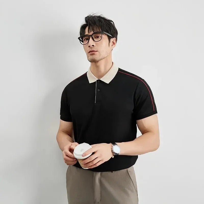 Summer Short-sleeved Lapel T-shirt Business Workwear Button T-shirt Fashionable Versatile Loose Polo Collar T-shirt Men