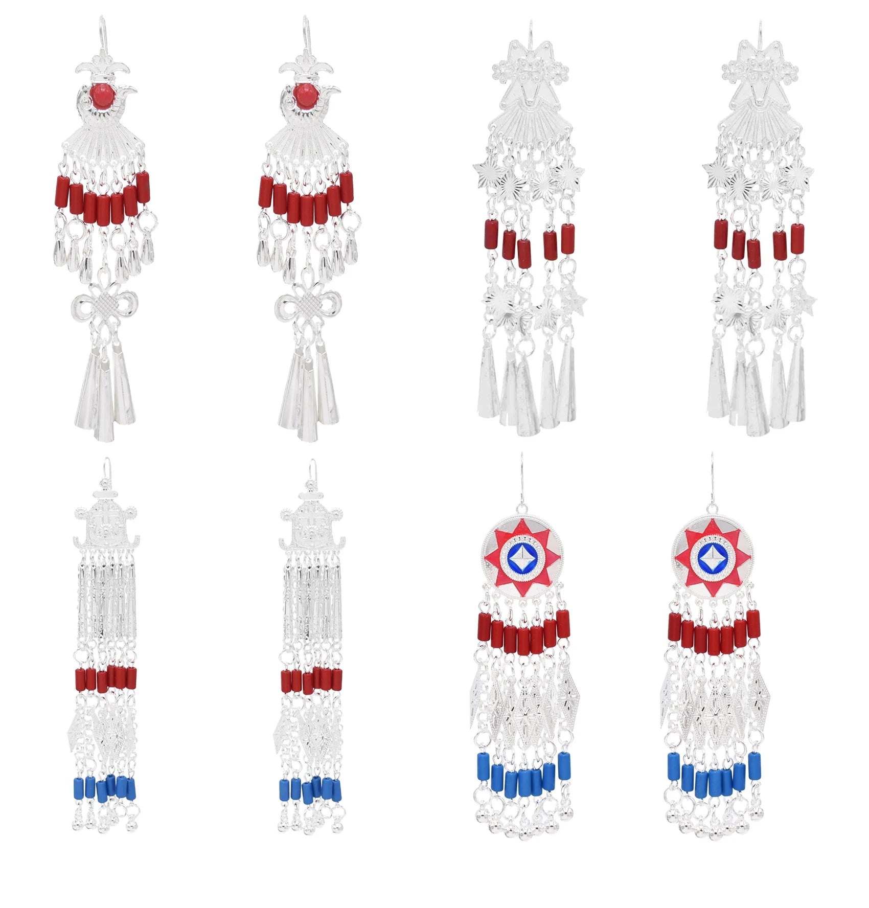 New Retro Ethnic Tribal Long Tassel Women Earrings Alloy Silver Carved Charms Bell Drop Earrings