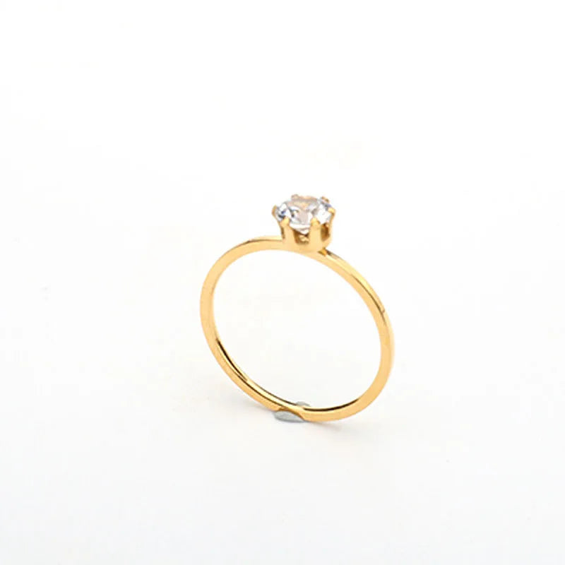 Cheap Wholesale Thin Gold Ring for Women CZ Tiny Stacking Ring Titanium Steel Rose Gold Band Ring