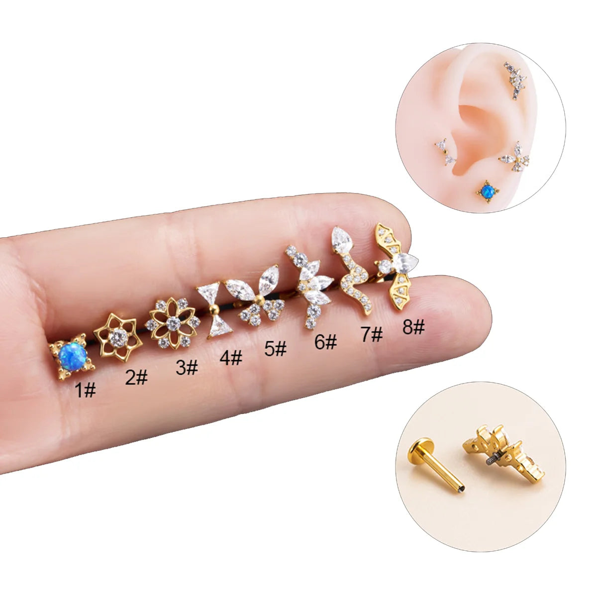 Creative Opal Cubic Zirconia Earrings Classic Lip Piercing Butterfly Snake Bat Triple Forward Tragus Zircon